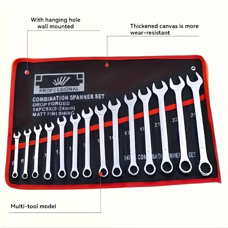 TINSOL 14-Pocket Tool Organizer Roll - Durable Wrench and Multi-Tool Storage Bag with Portable Handle for Garage and Workshop