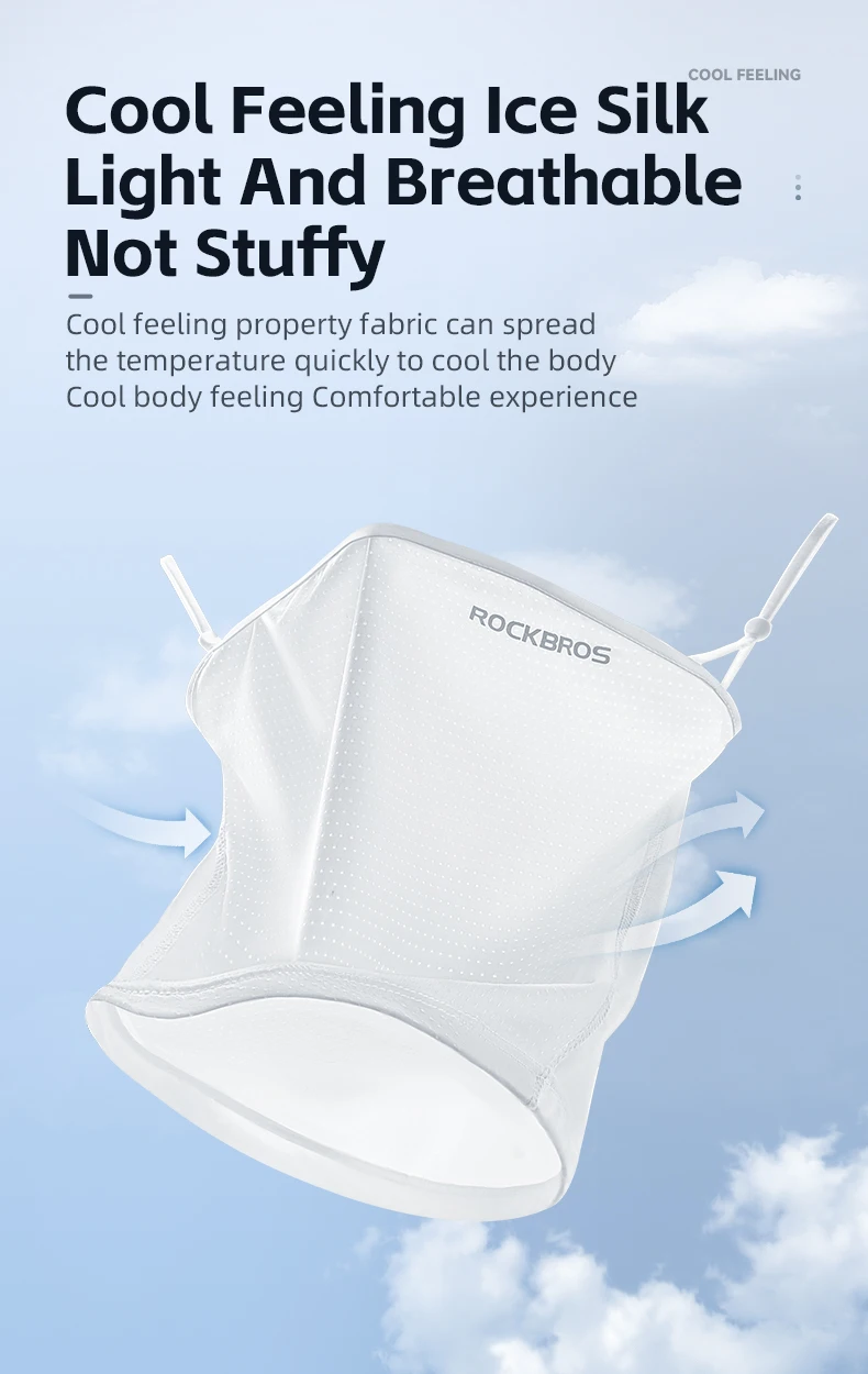 ROCKBROS Summer Ice Silk Cycling Face Mask Breathable Anti-UV Bike Face Neck Cover Bandana MTB Road Sports Hanging Ear Scarf