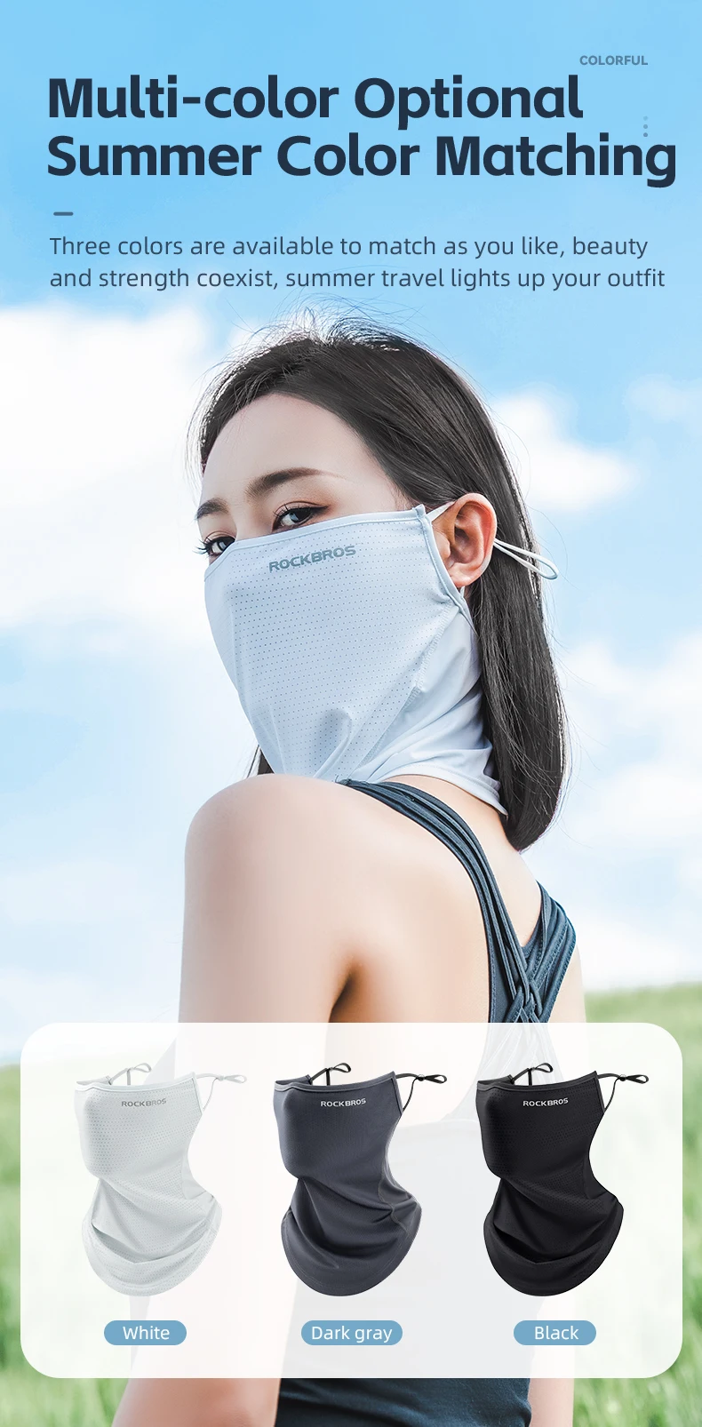 ROCKBROS Summer Ice Silk Cycling Face Mask Breathable Anti-UV Bike Face Neck Cover Bandana MTB Road Sports Hanging Ear Scarf