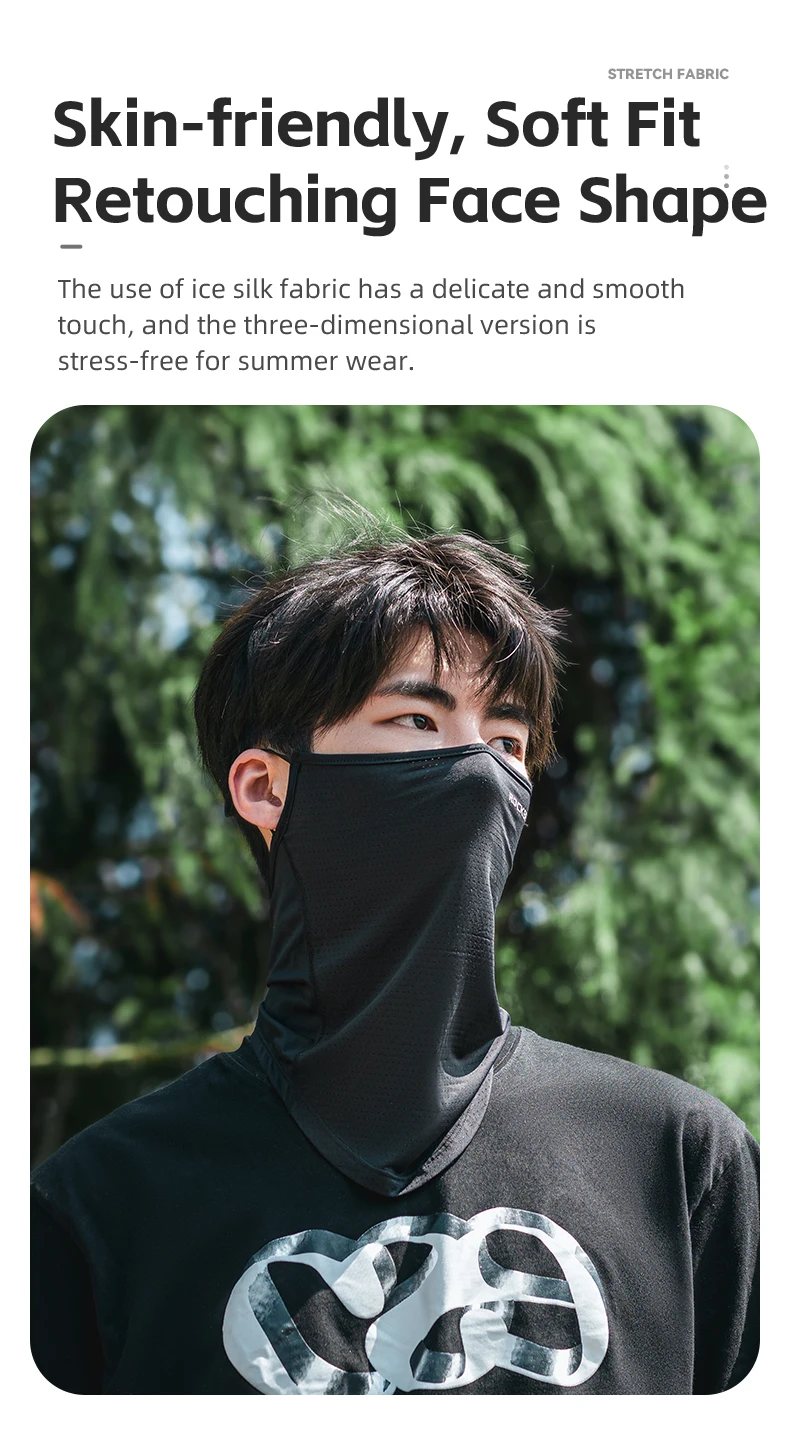 ROCKBROS Summer Ice Silk Cycling Face Mask Breathable Anti-UV Bike Face Neck Cover Bandana MTB Road Sports Hanging Ear Scarf