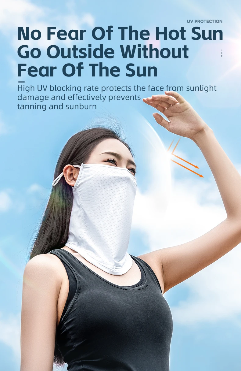 ROCKBROS Summer Ice Silk Cycling Face Mask Breathable Anti-UV Bike Face Neck Cover Bandana MTB Road Sports Hanging Ear Scarf