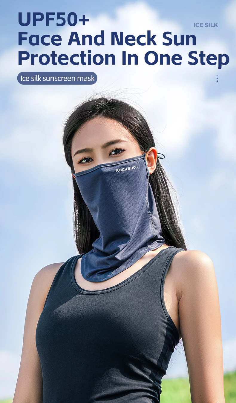 ROCKBROS Summer Ice Silk Cycling Face Mask Breathable Anti-UV Bike Face Neck Cover Bandana MTB Road Sports Hanging Ear Scarf