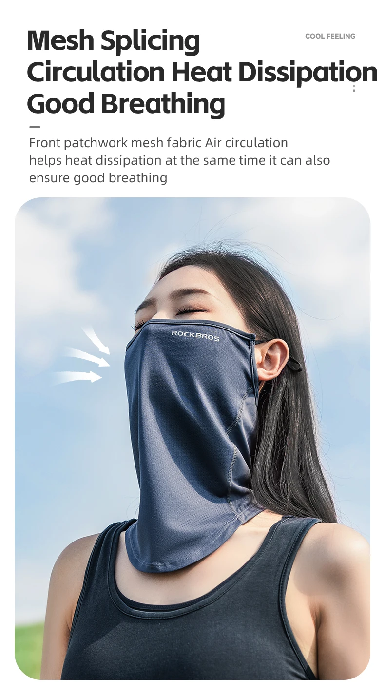 ROCKBROS Summer Ice Silk Cycling Face Mask Breathable Anti-UV Bike Face Neck Cover Bandana MTB Road Sports Hanging Ear Scarf