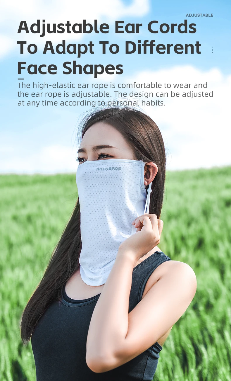 ROCKBROS Summer Ice Silk Cycling Face Mask Breathable Anti-UV Bike Face Neck Cover Bandana MTB Road Sports Hanging Ear Scarf