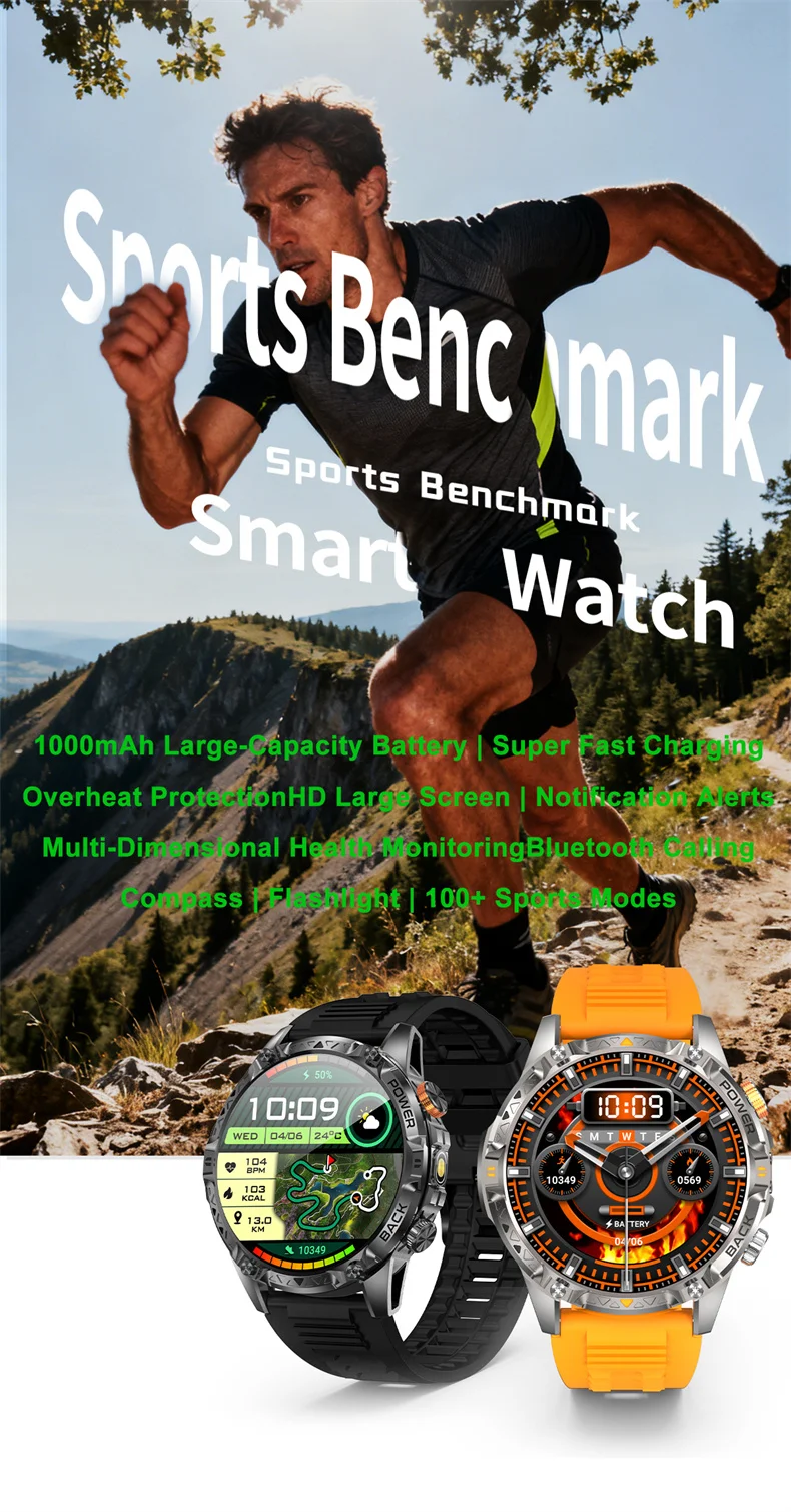 1000mAh Super Capacity Battery Outdoor GPS Smart Watch Men Compass 3ATM Waterproof HD BT Call 1.7inch Screen Smartwatch 2026 New