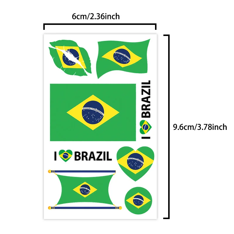 Brazil Flag Temporary Tattoo Sticker, Long-lasting and Waterproof, Festival, Football, Soccer Fan Stickers, Arm, Face