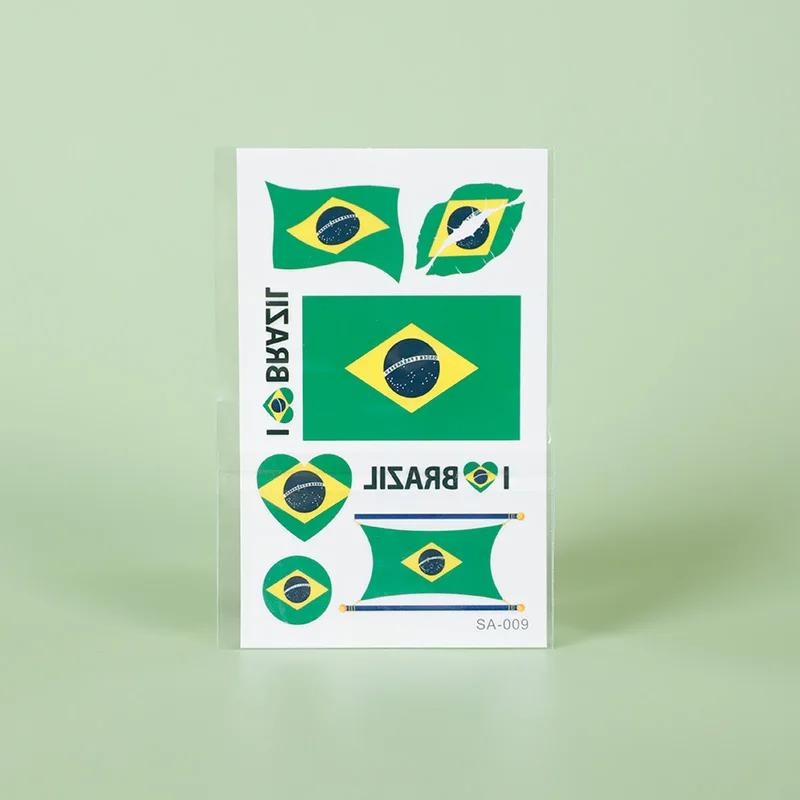Brazil Flag Temporary Tattoo Sticker, Long-lasting and Waterproof, Festival, Football, Soccer Fan Stickers, Arm, Face