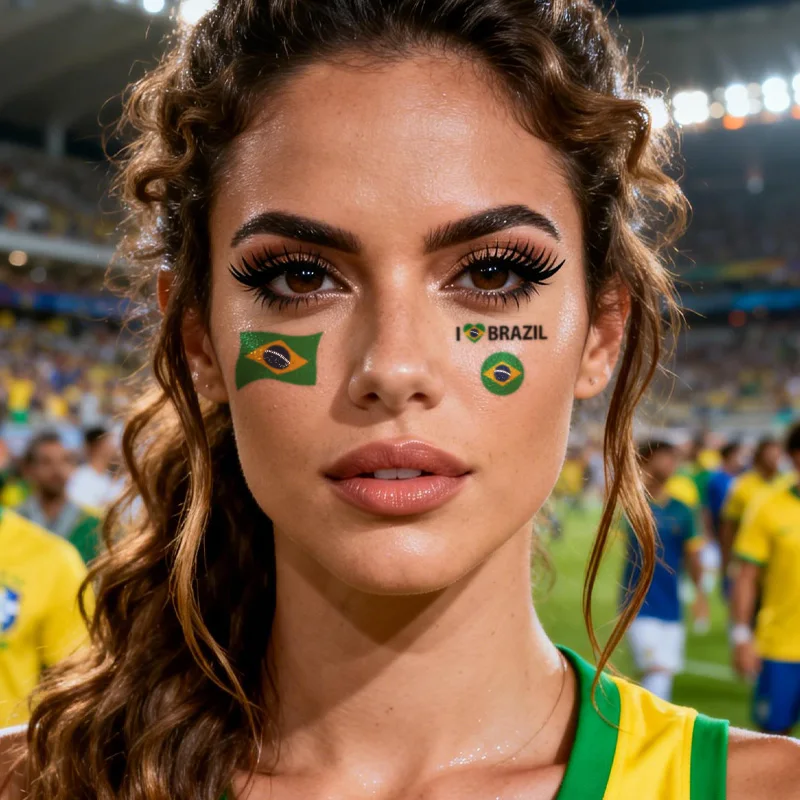 Brazil Flag Temporary Tattoo Sticker, Long-lasting and Waterproof, Festival, Football, Soccer Fan Stickers, Arm, Face