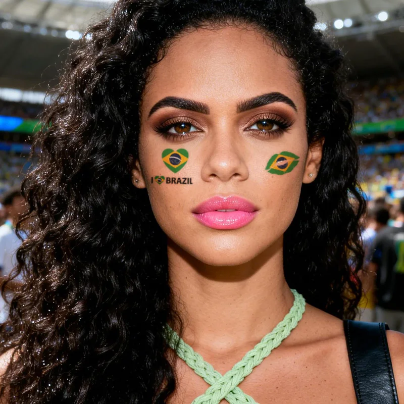 Brazil Flag Temporary Tattoo Sticker, Long-lasting and Waterproof, Festival, Football, Soccer Fan Stickers, Arm, Face