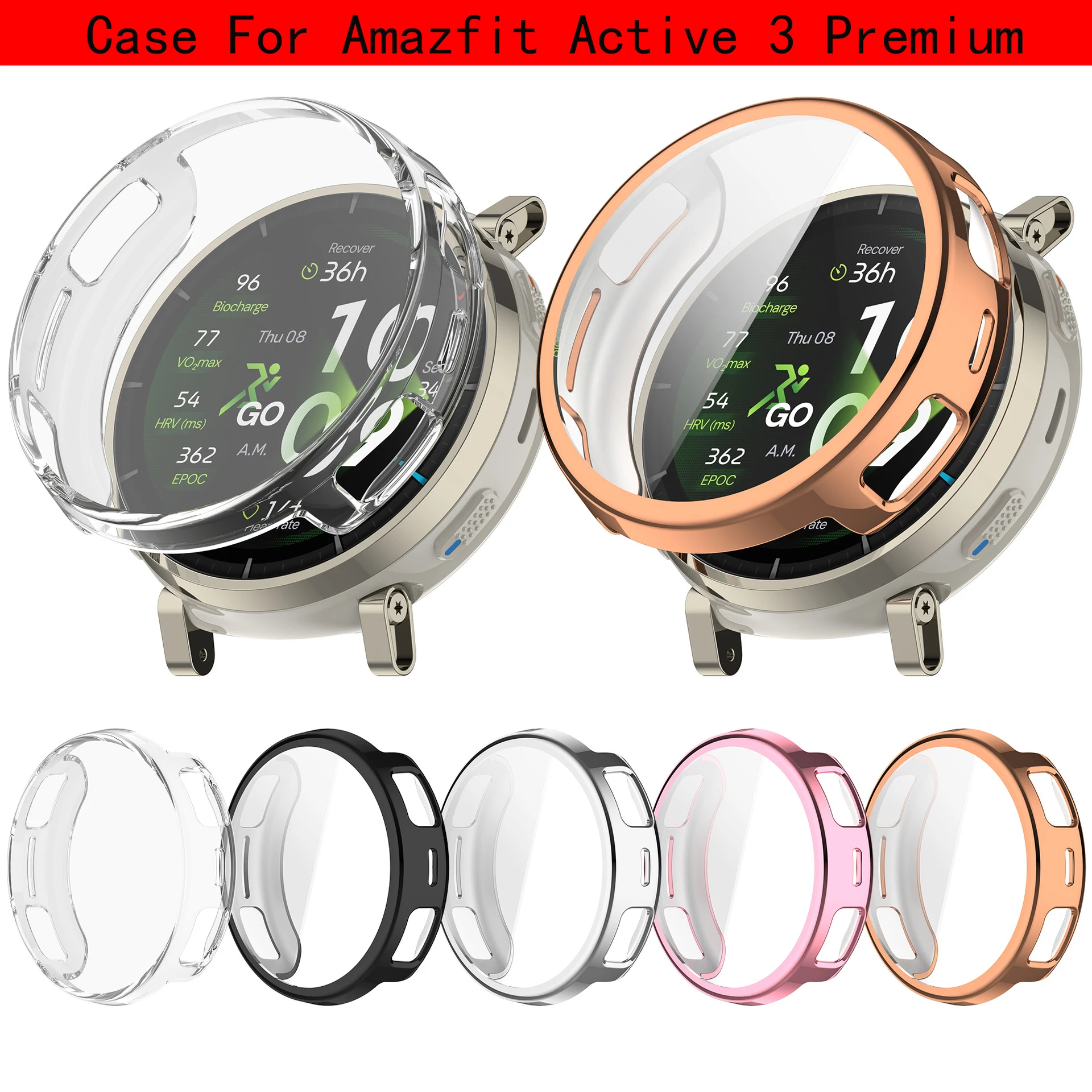 Screen Protector Case for Amazfit Active 3 Premium, Soft TPU Plated Bumper All-Around Watch Protective Shell
