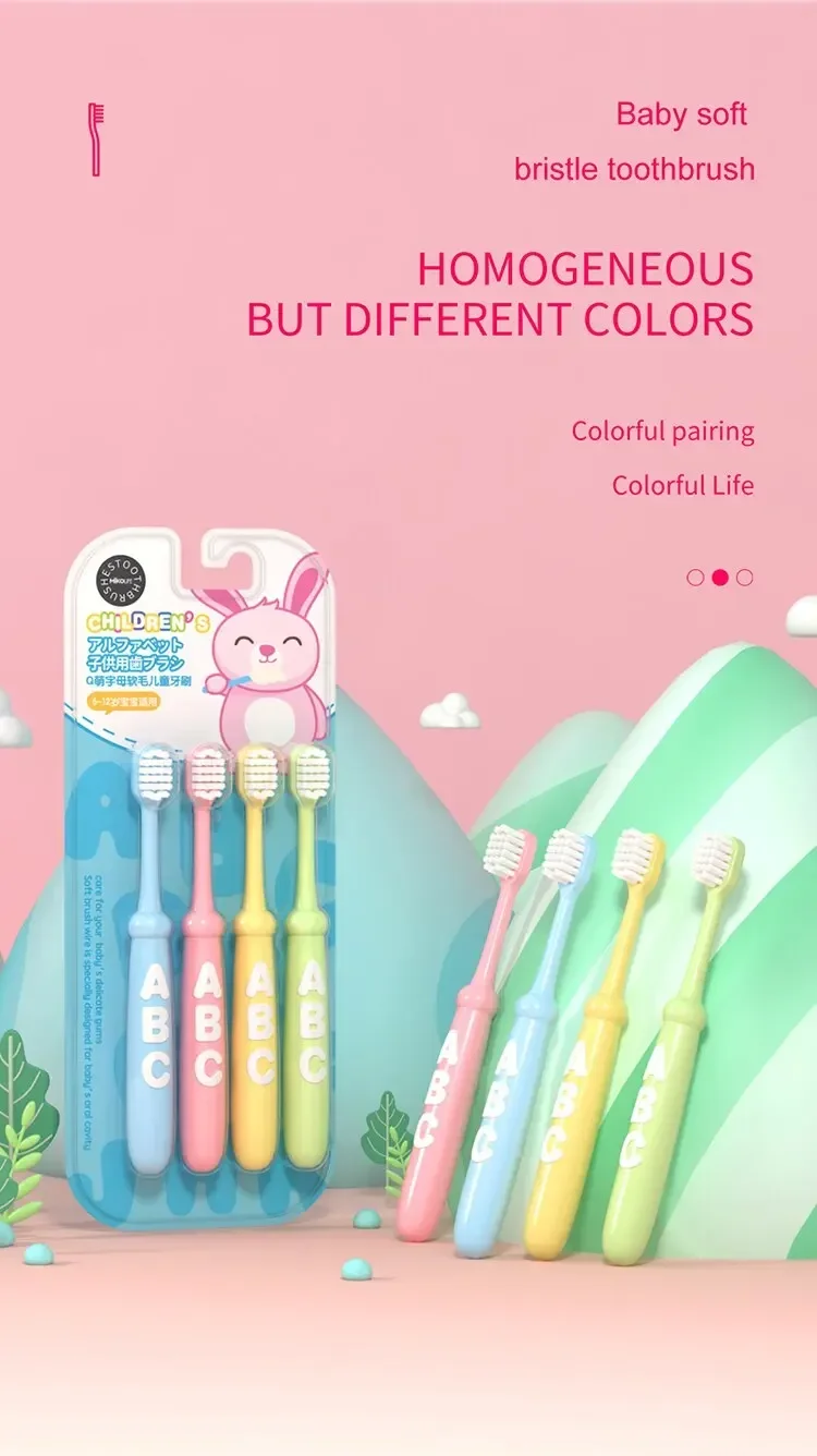 4PCS Alphabet Cartoon Soft Bristle Kids Toothbrushes, Ideal for 3-12-Year-Olds - Adorable Design & Effective Cleaning