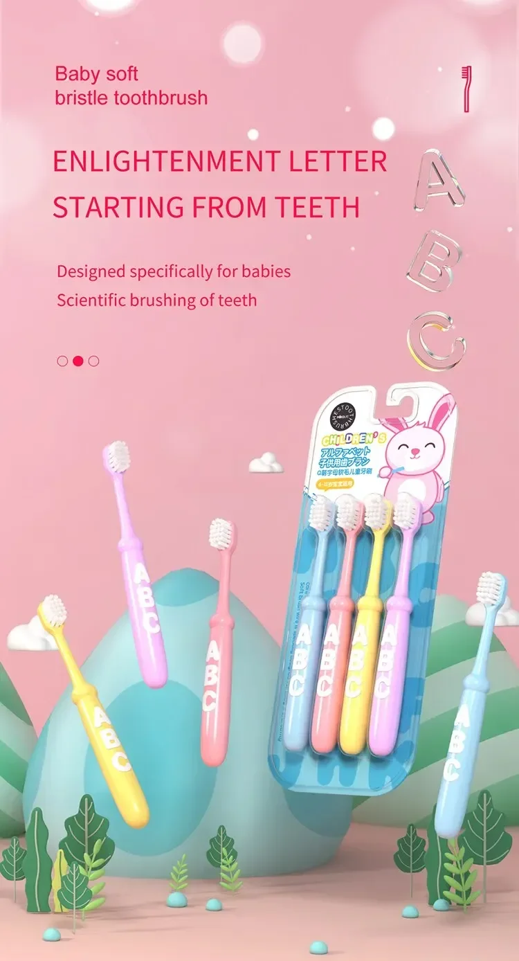 4PCS Alphabet Cartoon Soft Bristle Kids Toothbrushes, Ideal for 3-12-Year-Olds - Adorable Design & Effective Cleaning
