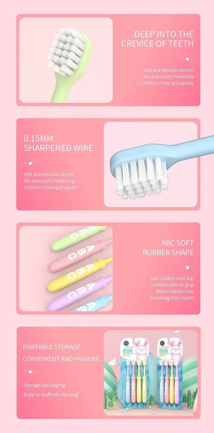 4PCS Alphabet Cartoon Soft Bristle Kids Toothbrushes, Ideal for 3-12-Year-Olds - Adorable Design & Effective Cleaning