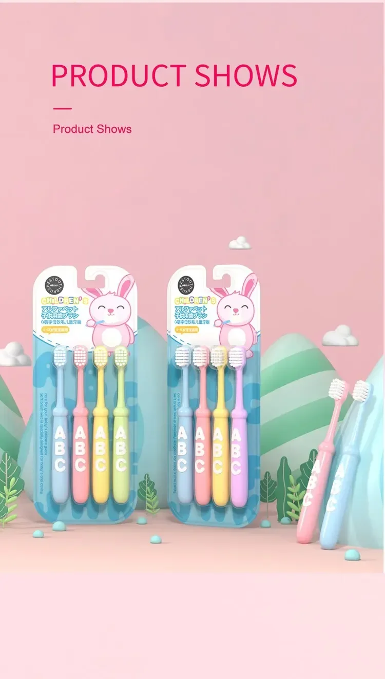 4PCS Alphabet Cartoon Soft Bristle Kids Toothbrushes, Ideal for 3-12-Year-Olds - Adorable Design & Effective Cleaning