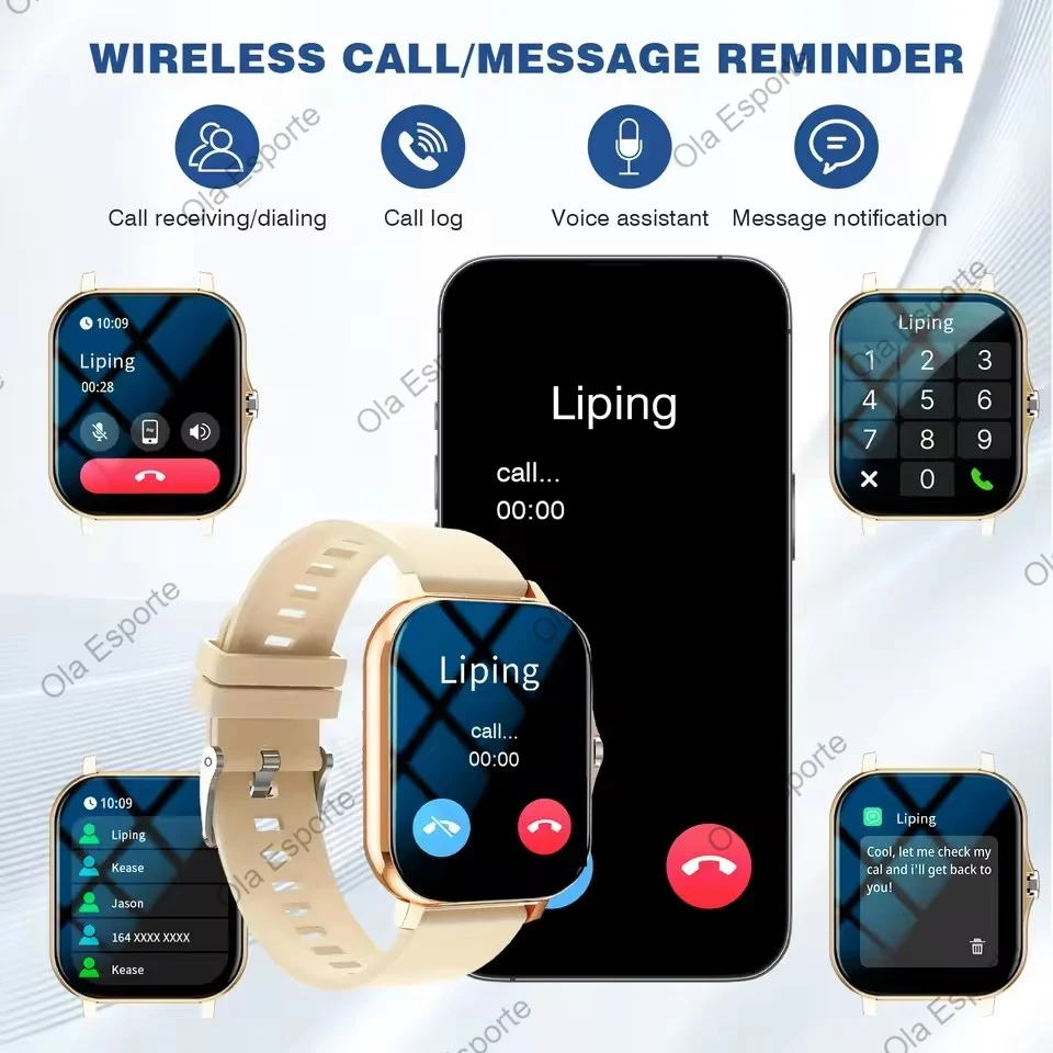 1.83'' Sports Smart Watch Fitness Clock Health Monitor Waterproof Smartwatch Wireless Call Watches Men Women Android Ios Ht30