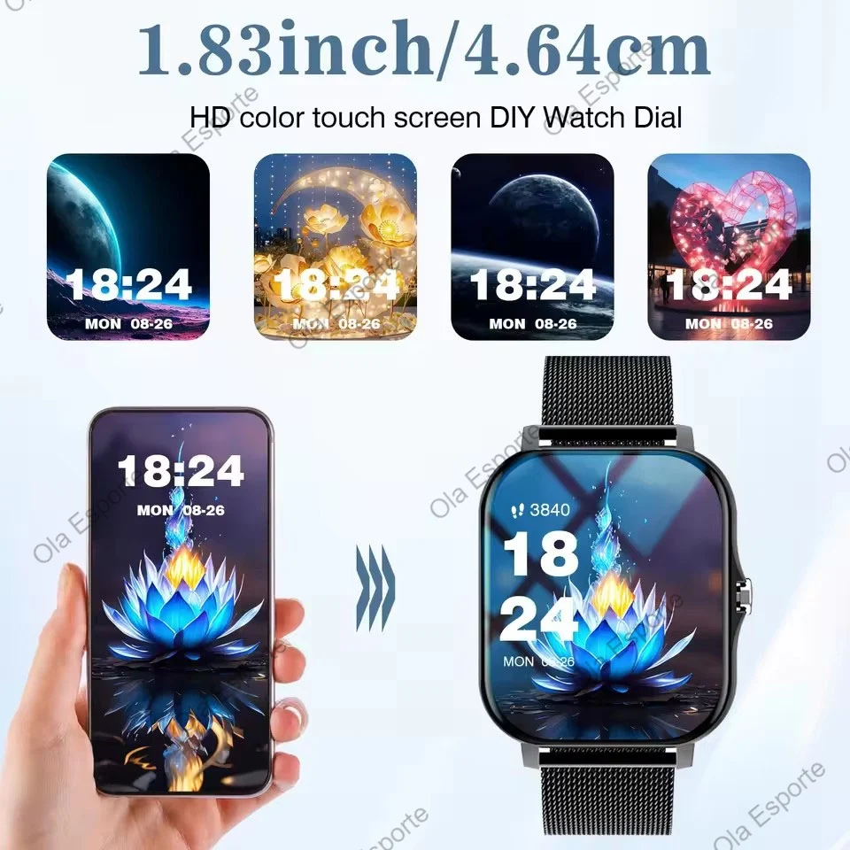 1.83'' Sports Smart Watch Fitness Clock Health Monitor Waterproof Smartwatch Wireless Call Watches Men Women Android Ios Ht30