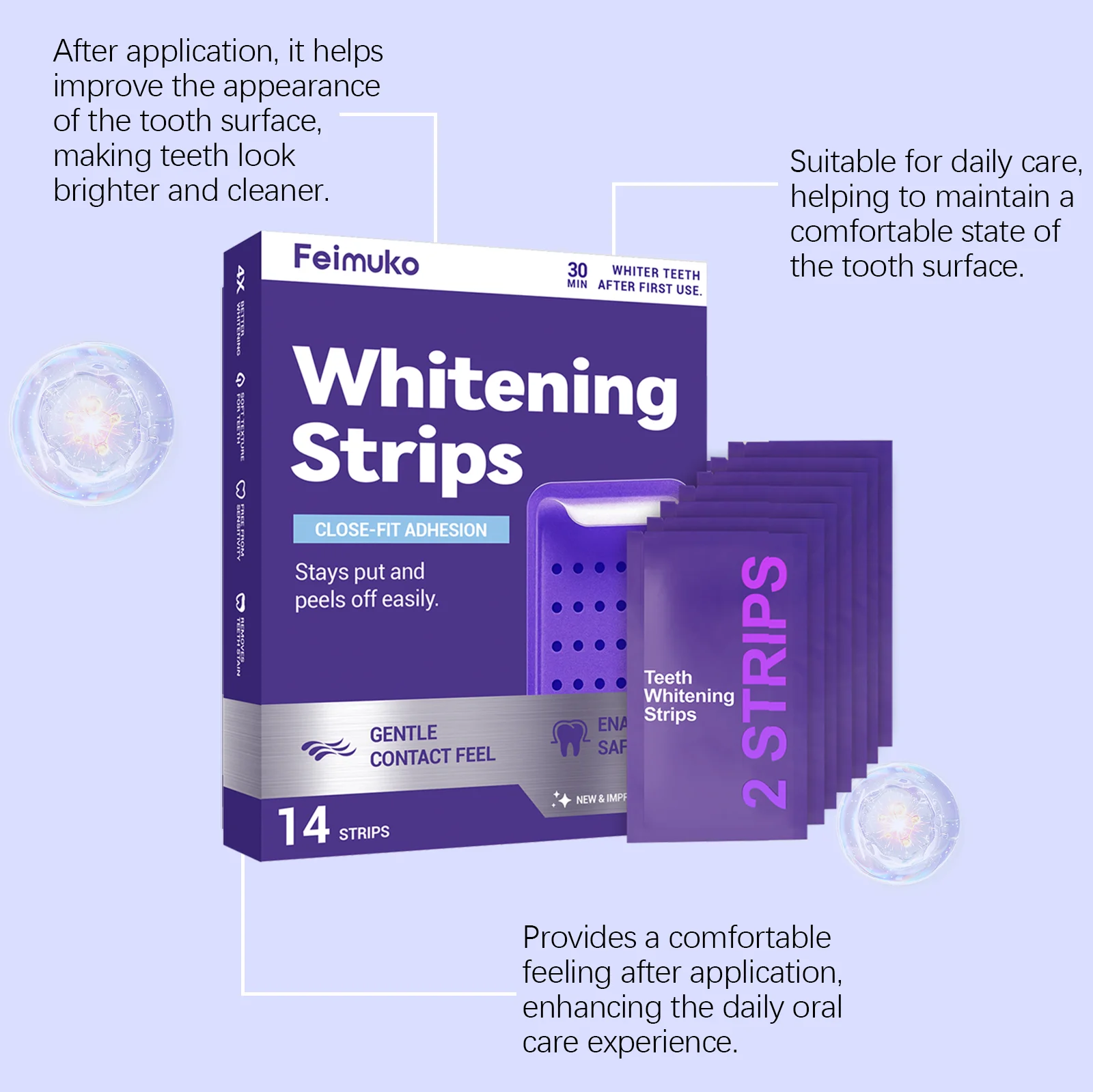 Purple Teeth Whitning Strips Oral Hygiene Mint Fresh Breath Brighten Tooth Bleaching Lasting Oral Care Tooth Brightening Patches