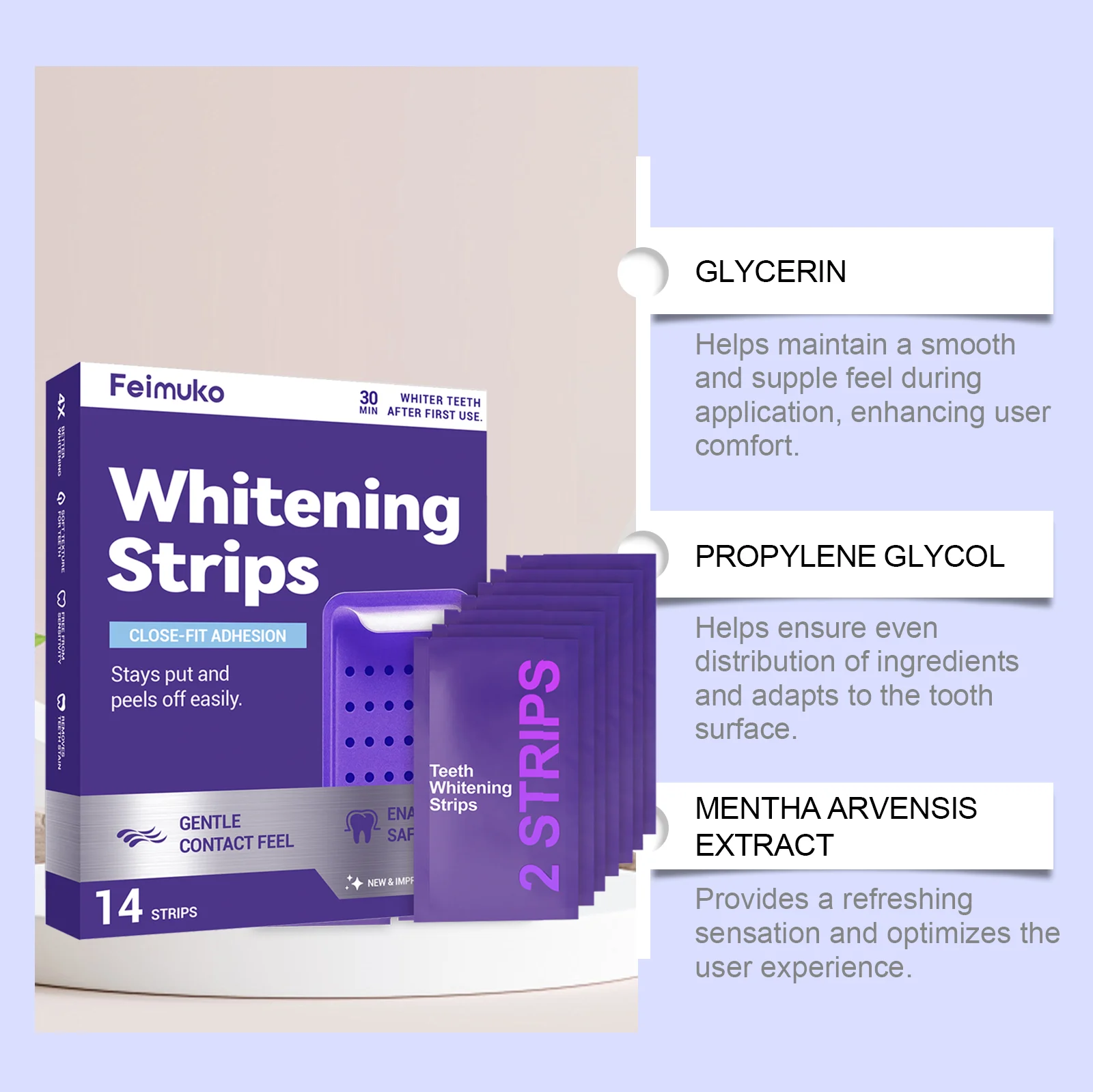 Purple Teeth Whitning Strips Oral Hygiene Mint Fresh Breath Brighten Tooth Bleaching Lasting Oral Care Tooth Brightening Patches