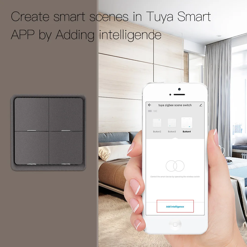 MOES 4 Gang Tuya ZigBee Wireless 12 Scene Switch Push Button Controller By Battery Setup Automation Scenario for Tuya Devices