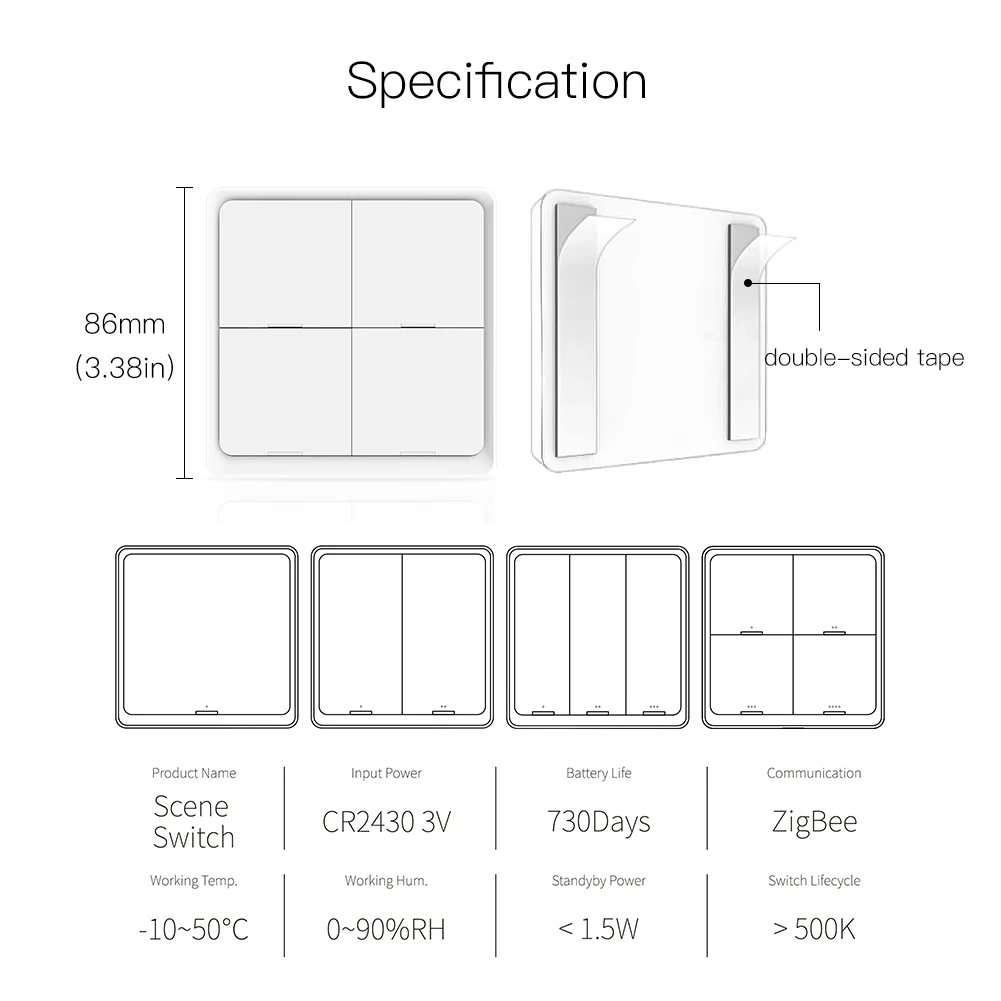 MOES 4 Gang Tuya ZigBee Wireless 12 Scene Switch Push Button Controller By Battery Setup Automation Scenario for Tuya Devices