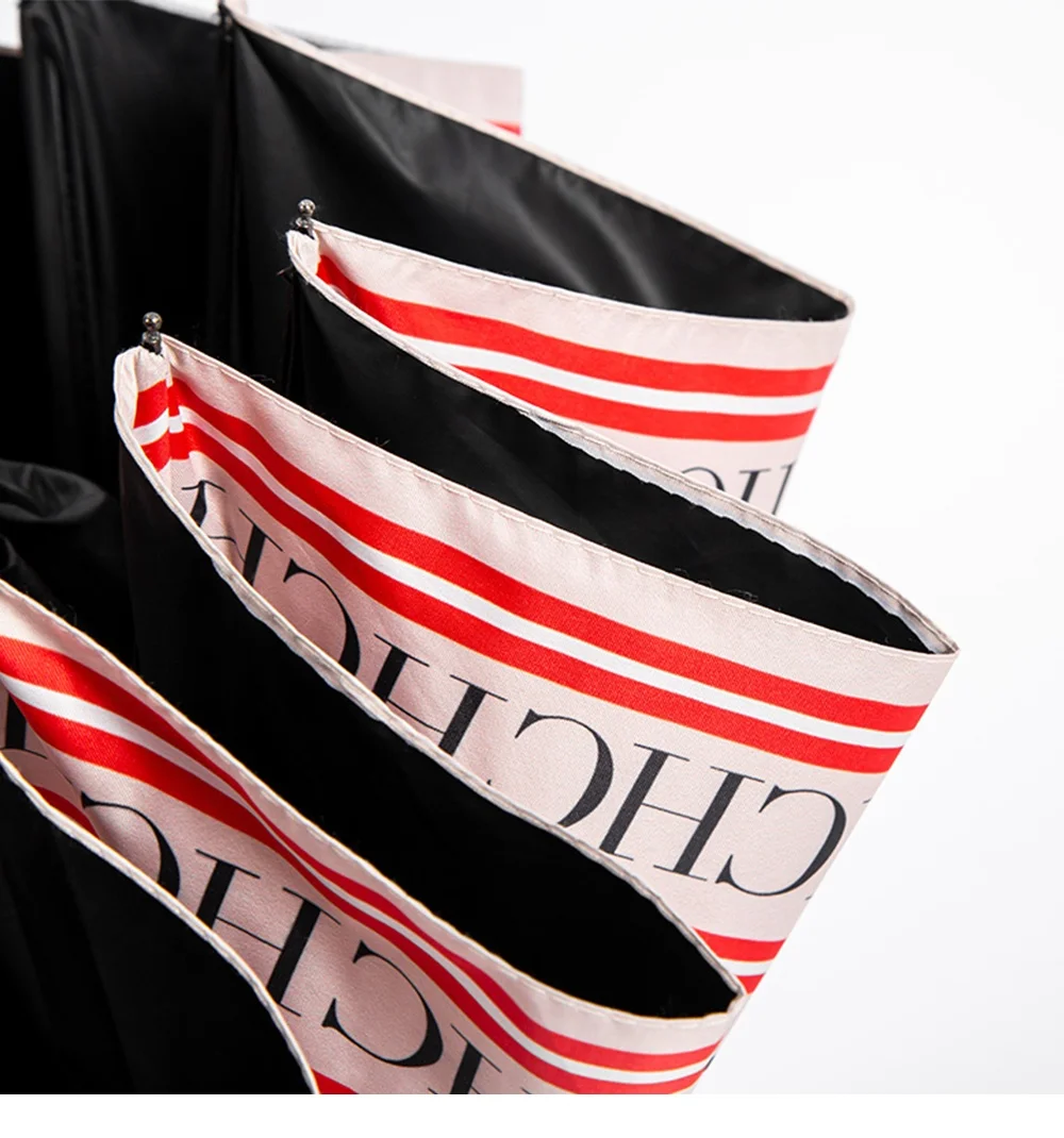 CH Monogram Full Print Portable Folding Umbrella Everyday Sun Protection UV Protection Dual Use For Sun And Rain