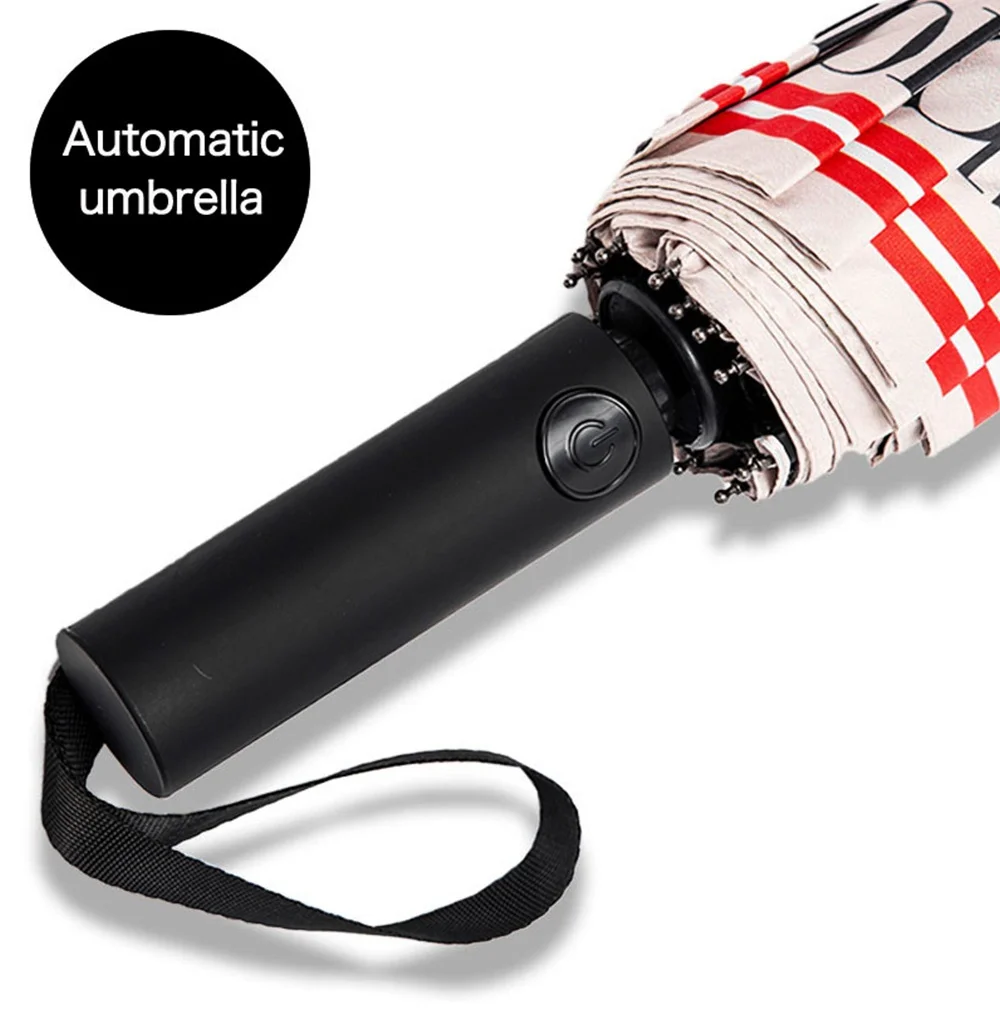 CH Monogram Full Print Portable Folding Umbrella Everyday Sun Protection UV Protection Dual Use For Sun And Rain