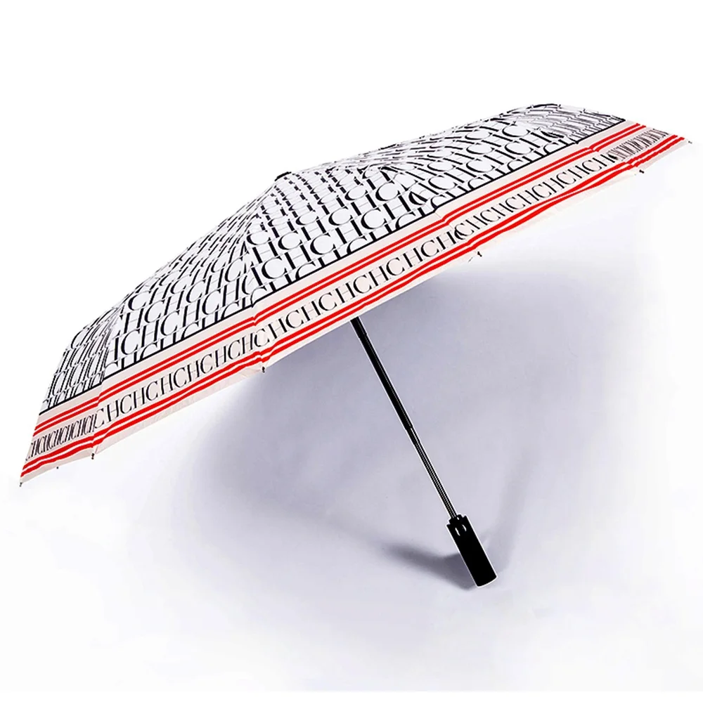 CH Monogram Full Print Portable Folding Umbrella Everyday Sun Protection UV Protection Dual Use For Sun And Rain