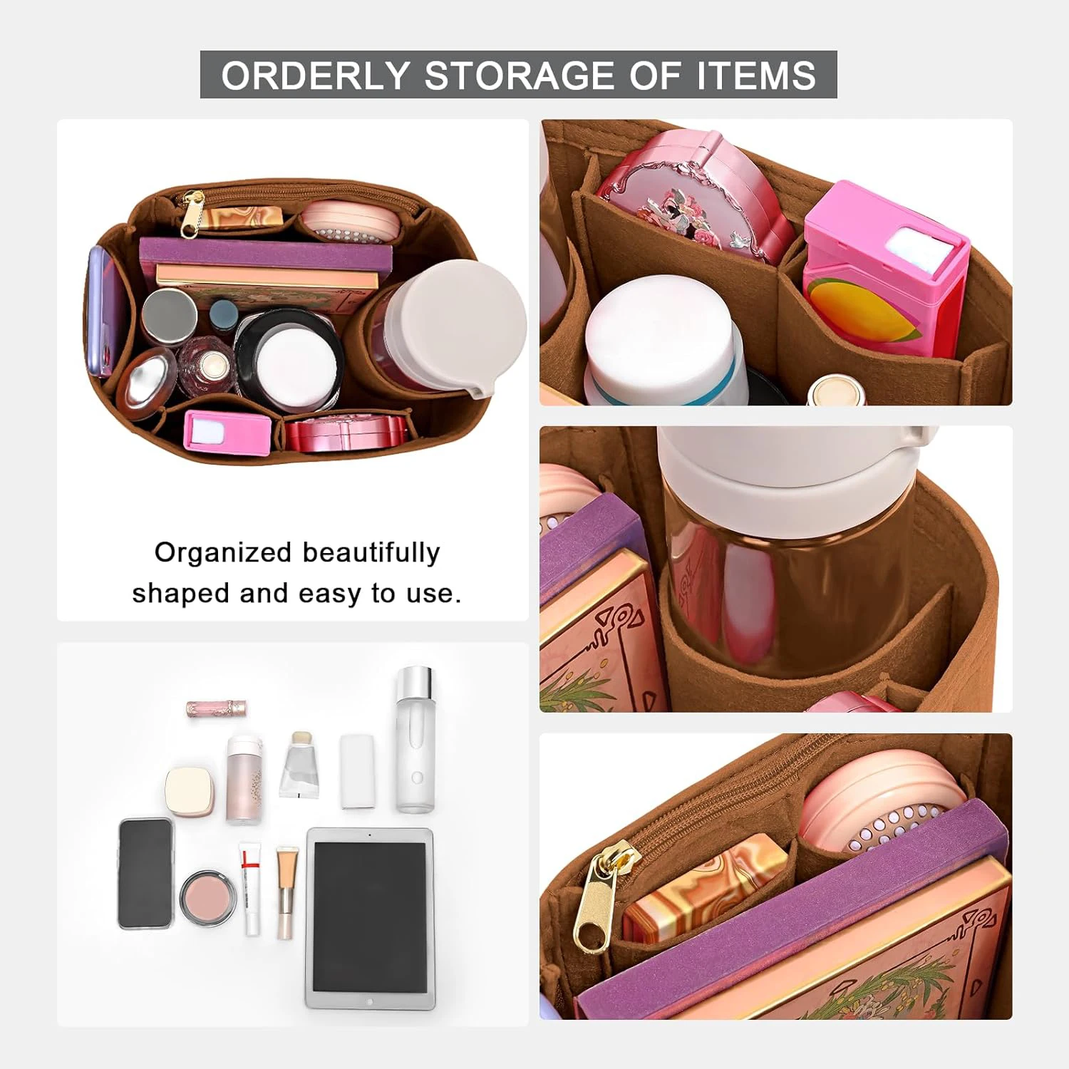 Premium Felt Organizer Insert for Boston Doctor Bag 25 30 35 Inner Shaper Pouch Handbag Base Shaper with Zipper Multi Pockets