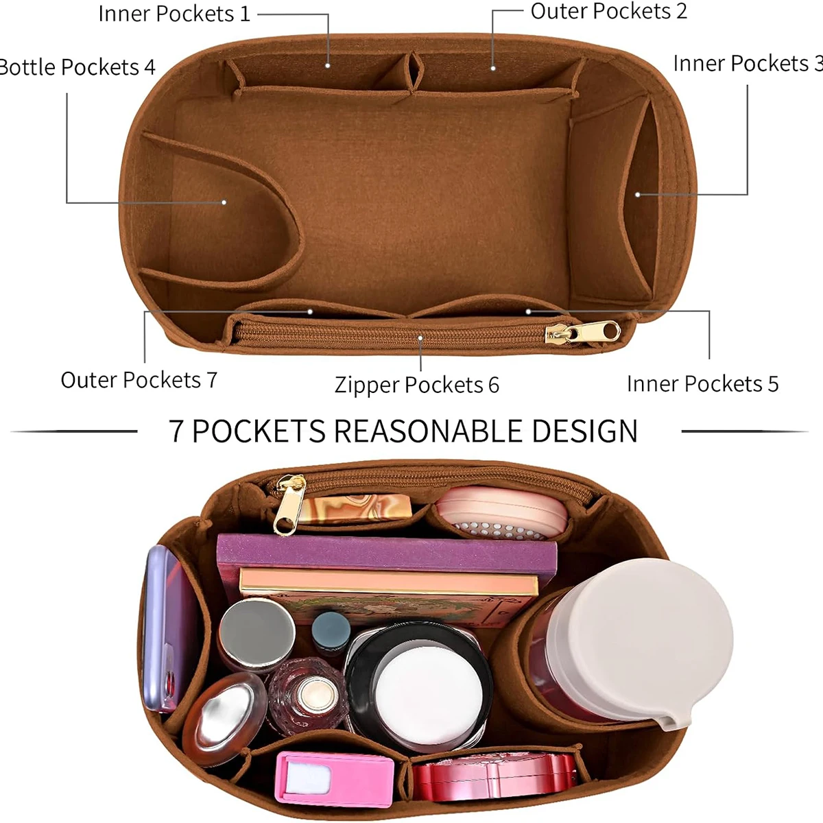 Premium Felt Organizer Insert for Boston Doctor Bag 25 30 35 Inner Shaper Pouch Handbag Base Shaper with Zipper Multi Pockets