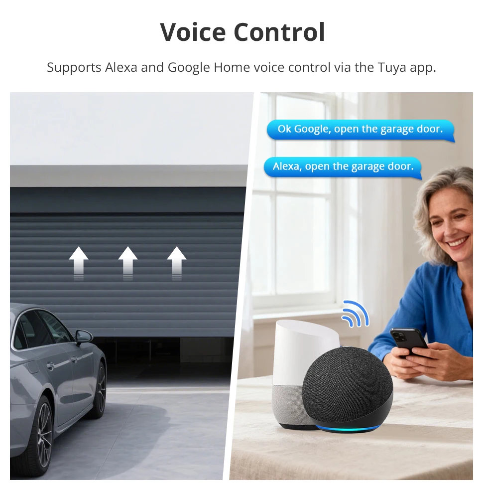 Zemismart Zigbee Smart Garage Door Controller Mini Inline Switch Gate Opener Timeout Alarm Work with Tuya Smart Life App