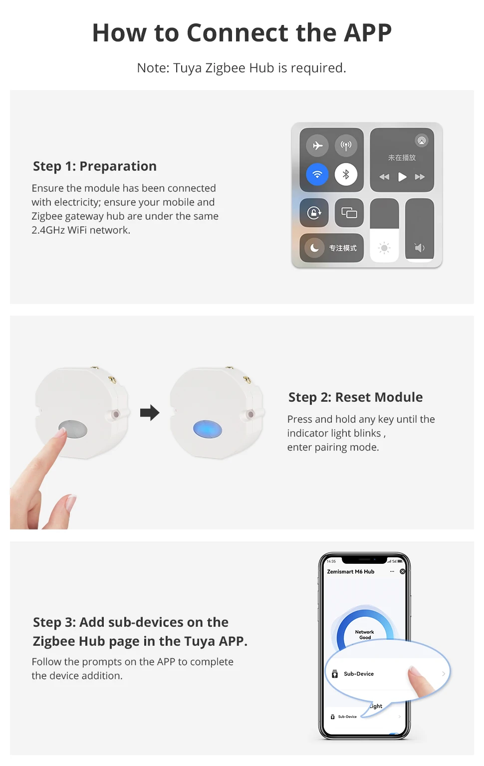 Zemismart Zigbee Smart Garage Door Controller Mini Inline Switch Gate Opener Timeout Alarm Work with Tuya Smart Life App