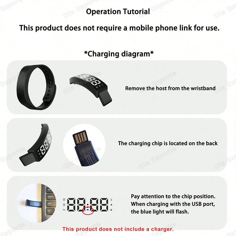 Vibrating Alarm Clock Watch Heavy Sleepers Silent Wake-Up Smart Bracelet Men Women Adjustable Wearable Vibration Wrist Band Ht30