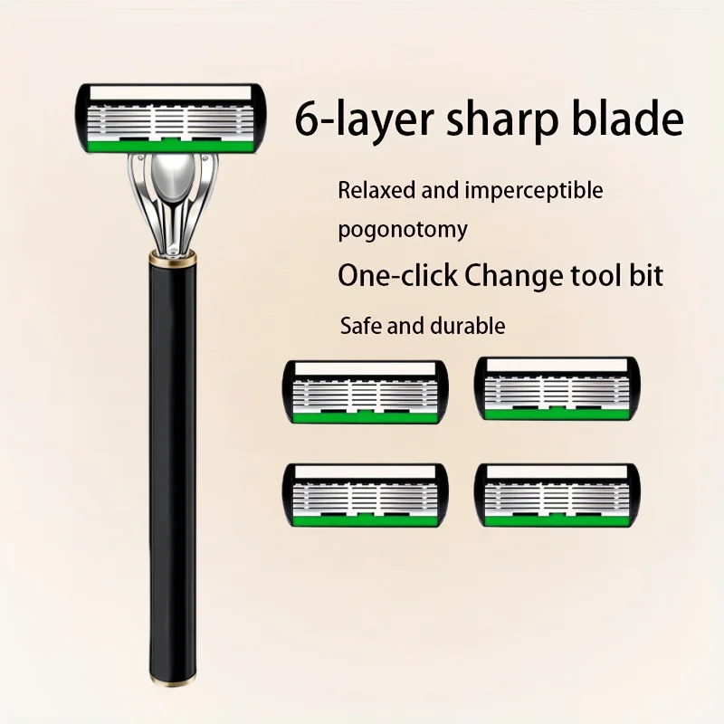 3 Pieces/1 Handle + 36 Blades, Men's Green 6-Layer Premium Classic Manual Razor
