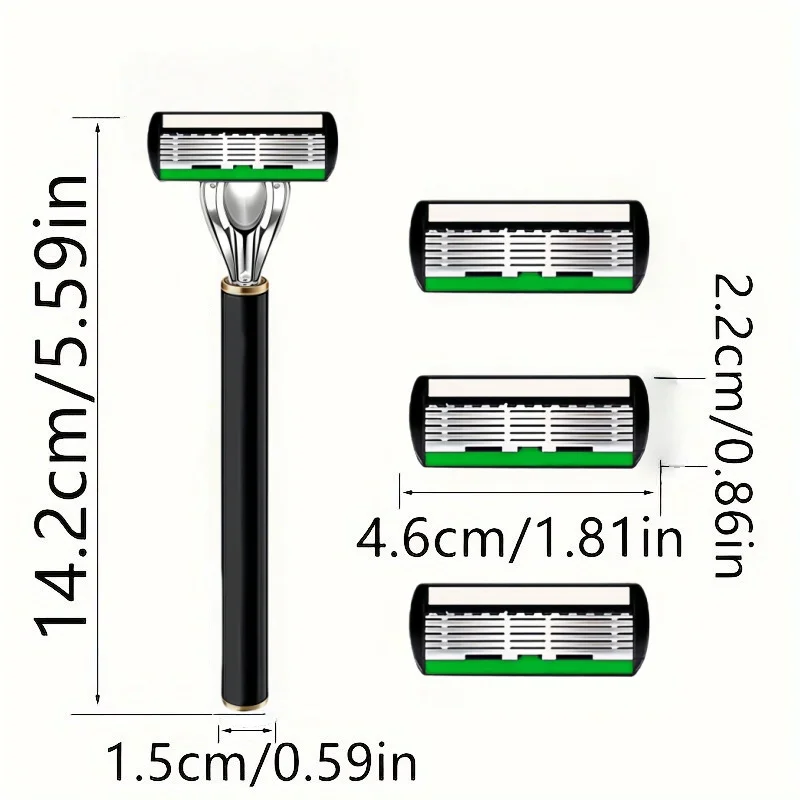 3 Pieces/1 Handle + 36 Blades, Men's Green 6-Layer Premium Classic Manual Razor