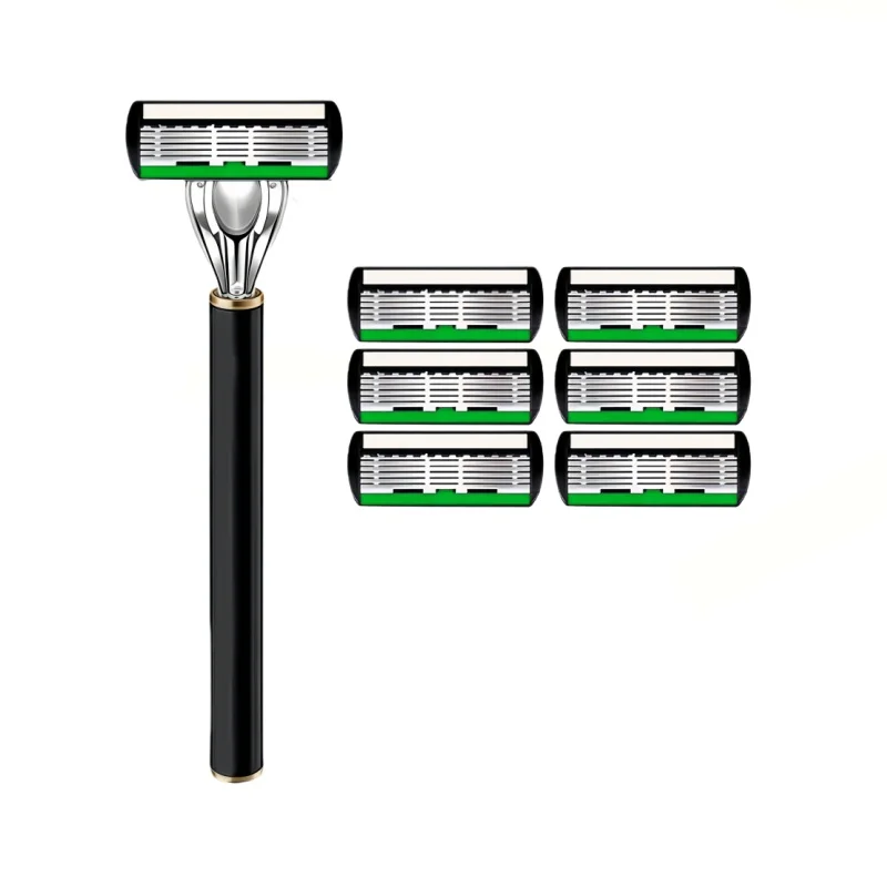 3 Pieces/1 Handle + 36 Blades, Men's Green 6-Layer Premium Classic Manual Razor
