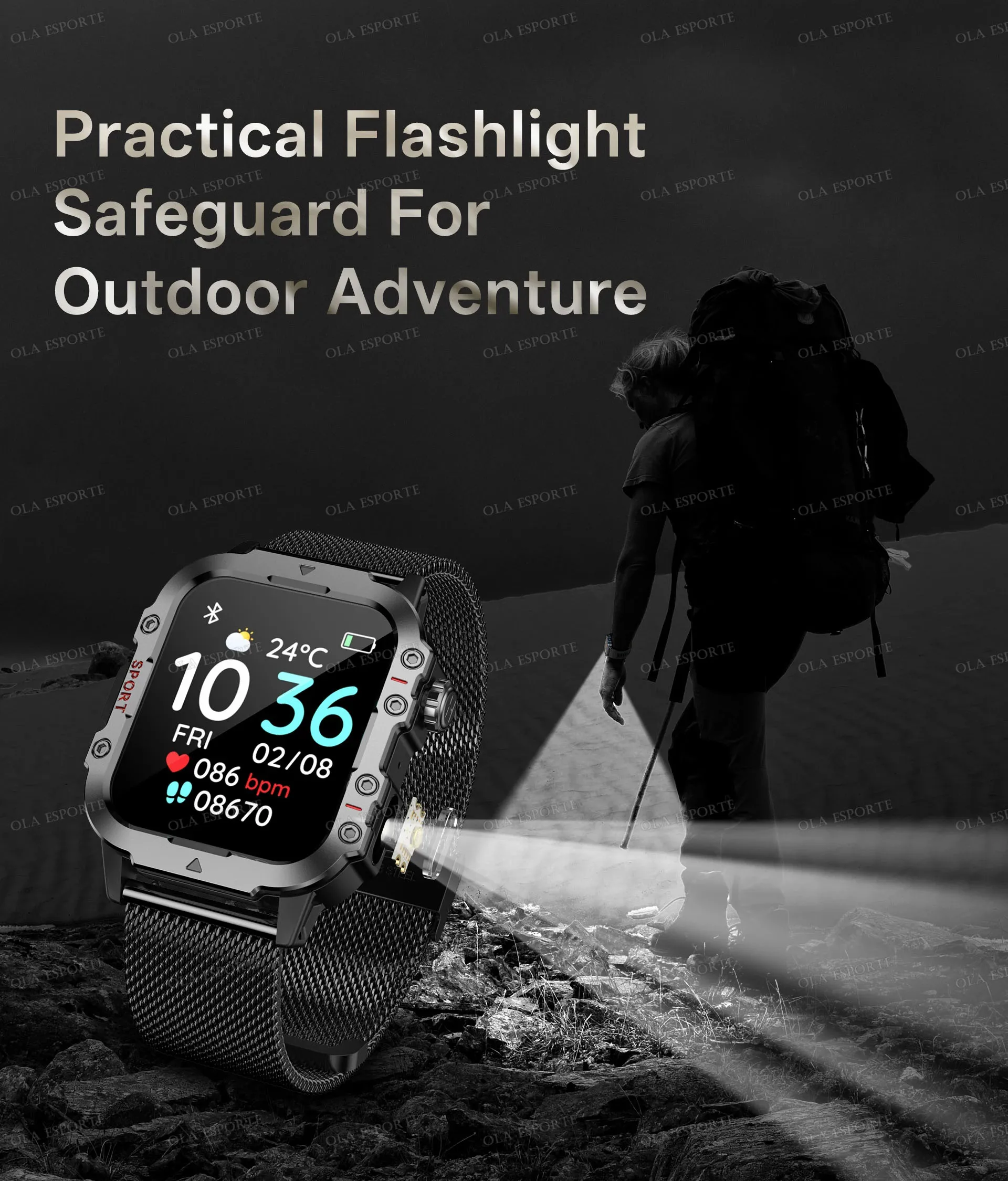2026 New Military-grade Smart Watch Men GPS Flashlight 3ATM Waterproof Watch Bluetooth Call 100+Sport Outdoor Smartwatch Pk HW12