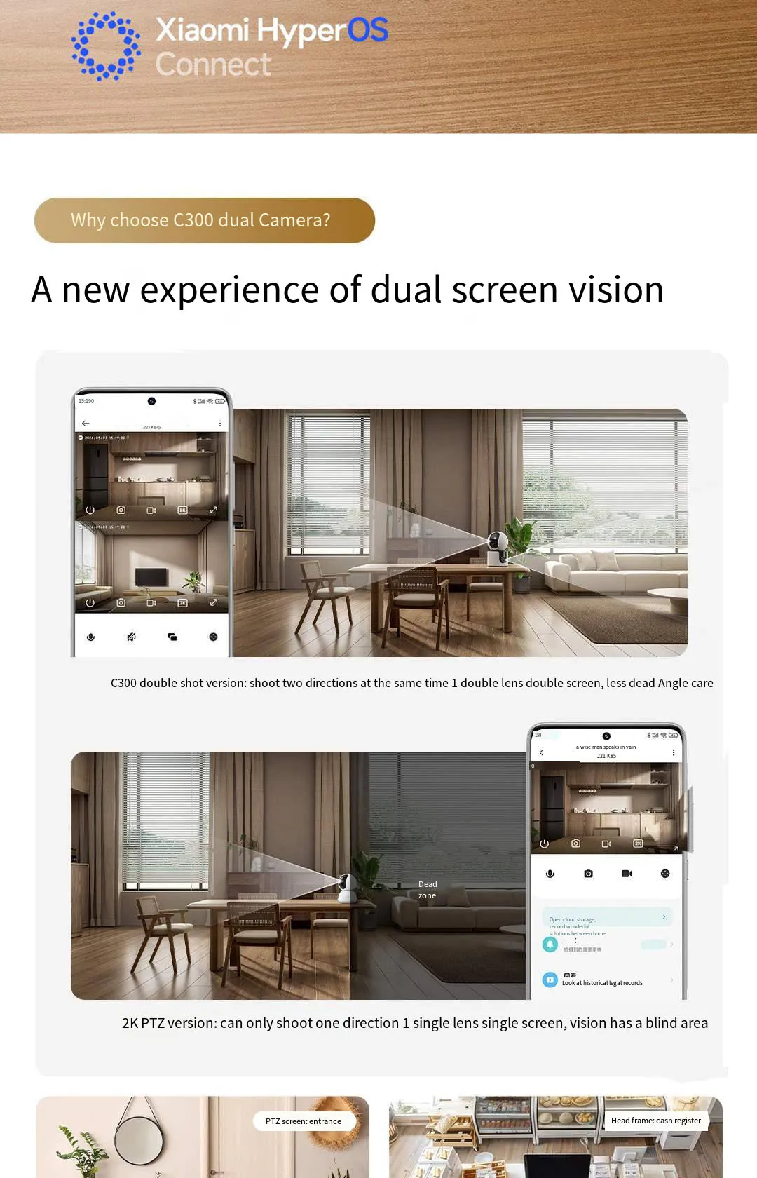 Xiaomi Smart Dual Lens Camera PTZ C300 360° AI Detection 3 Million Pixels Full Color Night Vision WiFi6 Home Security Mijia