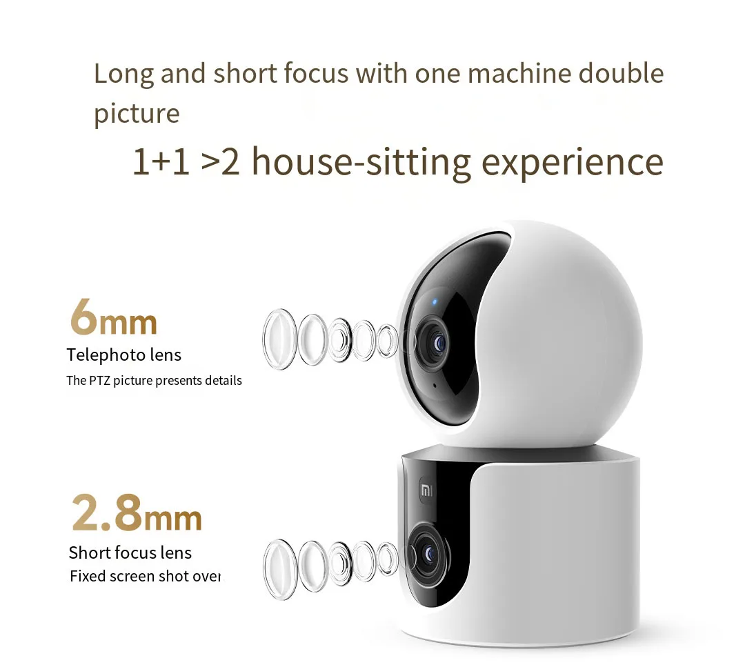 Xiaomi Smart Dual Lens Camera PTZ C300 360° AI Detection 3 Million Pixels Full Color Night Vision WiFi6 Home Security Mijia