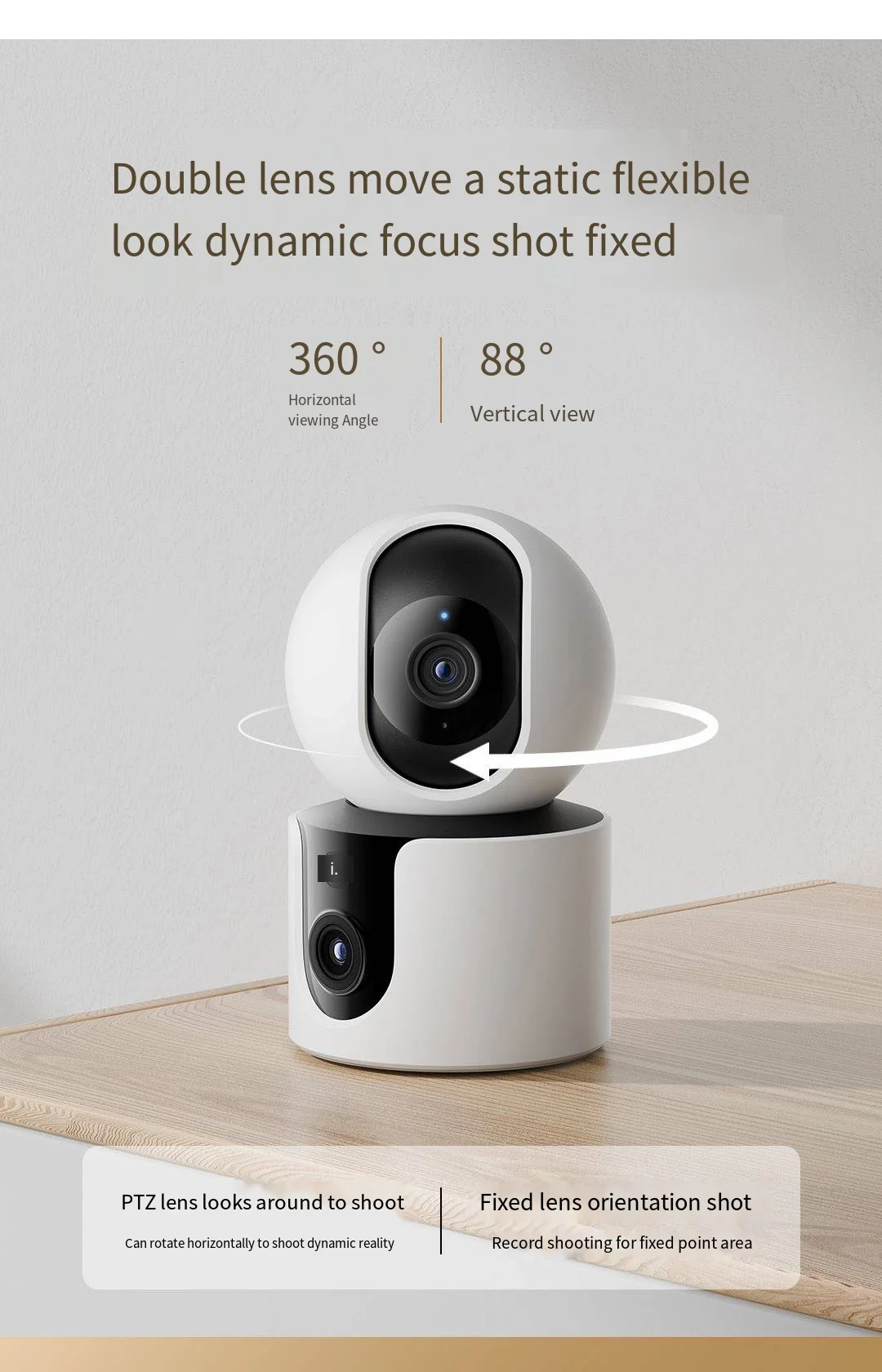 Xiaomi Smart Dual Lens Camera PTZ C300 360° AI Detection 3 Million Pixels Full Color Night Vision WiFi6 Home Security Mijia