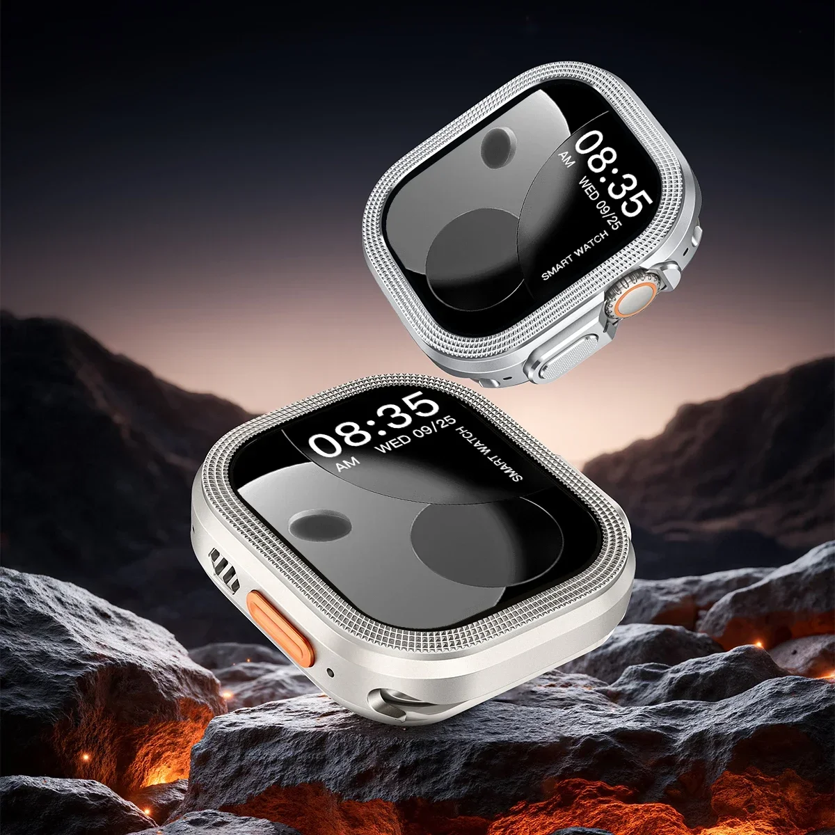 Metal + PC Cover for Apple Watch Ultra 3/2/1 49mm Anti-Scratch Shockproof Protective Case for Iwatch 49MM Rhombus Pattern / Halo