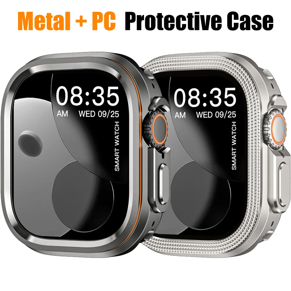 Metal + PC Cover for Apple Watch Ultra 3/2/1 49mm Anti-Scratch Shockproof Protective Case for Iwatch 49MM Rhombus Pattern / Halo