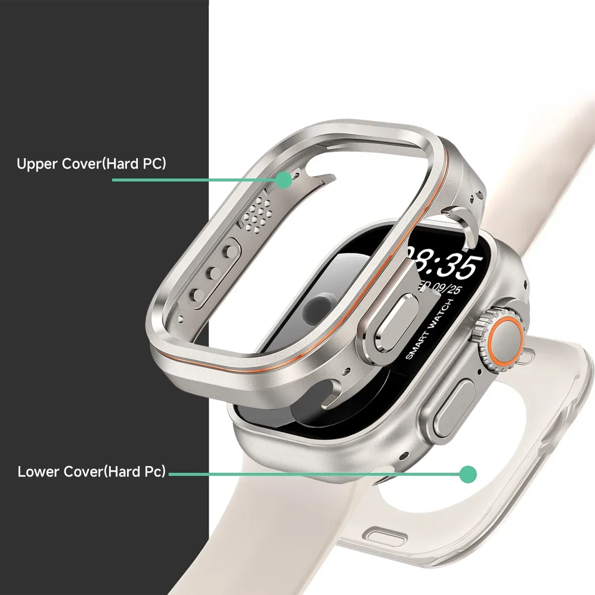 Metal + PC Cover for Apple Watch Ultra 3/2/1 49mm Anti-Scratch Shockproof Protective Case for Iwatch 49MM Rhombus Pattern / Halo