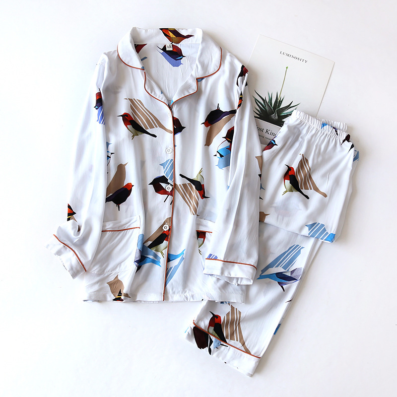 Spring / Summer New 100% Viscose Long-sleeved Trousers Ladies Pajamas Suit 3XL Plus Size Long Sleepwear Women's Home Nightwear