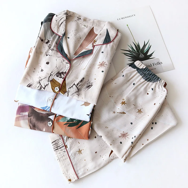Spring / Summer New 100% Viscose Long-sleeved Trousers Ladies Pajamas Suit 3XL Plus Size Long Sleepwear Women's Home Nightwear