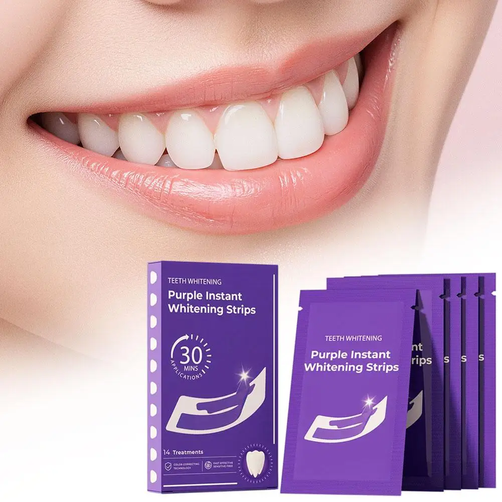 V34 Purple Teeth Whitening Strips 42Pairs Protable Teeth Whitening Product Fresh Breath Remove Stains Tooth Brightening Stickers