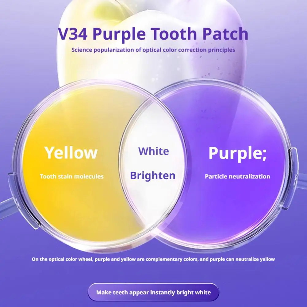 V34 Purple Teeth Whitening Strips 42Pairs Protable Teeth Whitening Product Fresh Breath Remove Stains Tooth Brightening Stickers