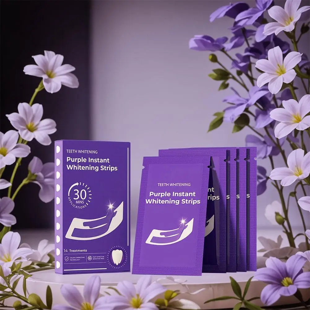 V34 Purple Teeth Whitening Strips 42Pairs Protable Teeth Whitening Product Fresh Breath Remove Stains Tooth Brightening Stickers