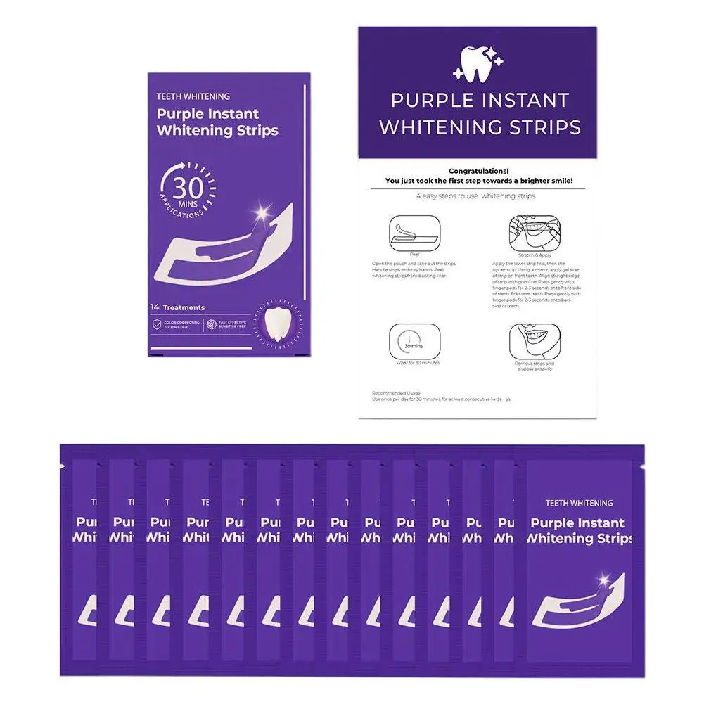 V34 Purple Teeth Whitening Strips 42Pairs Protable Teeth Whitening Product Fresh Breath Remove Stains Tooth Brightening Stickers