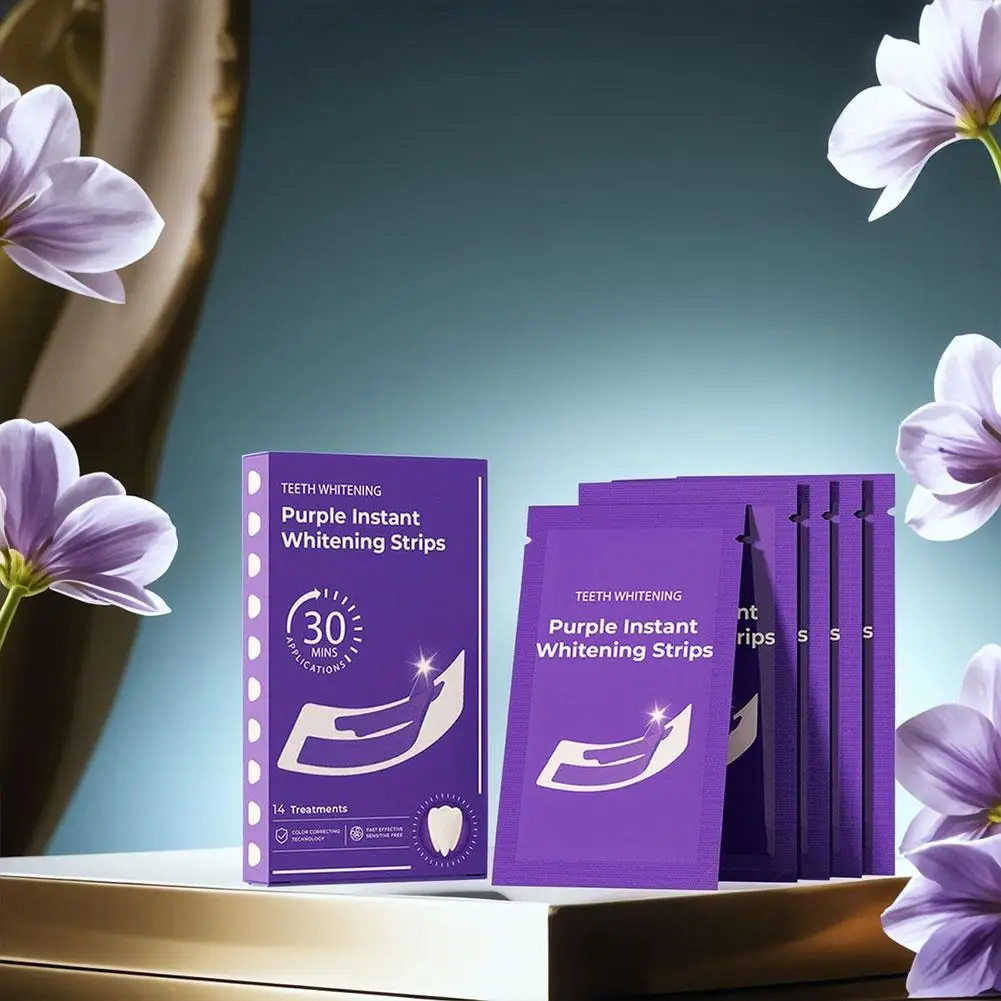 V34 Purple Teeth Whitening Strips 42Pairs Protable Teeth Whitening Product Fresh Breath Remove Stains Tooth Brightening Stickers