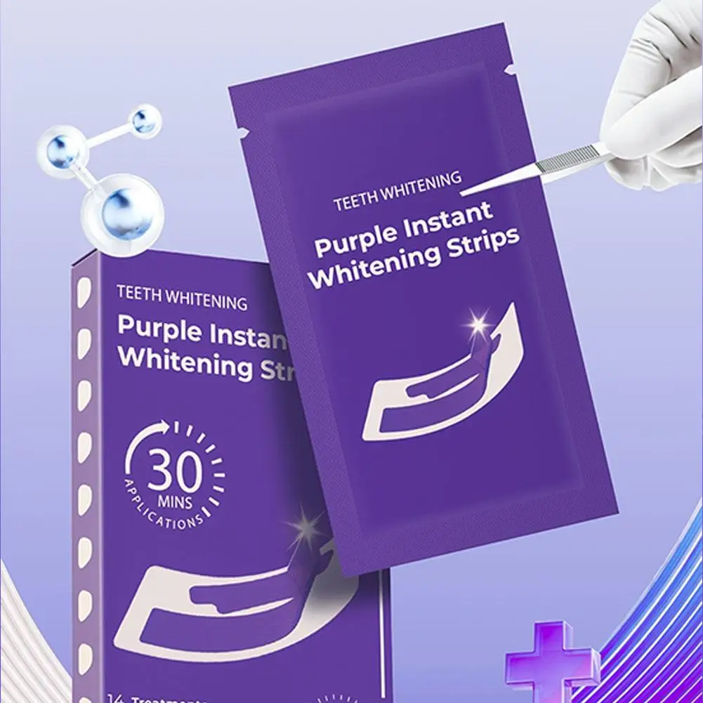 V34 Purple Teeth Whitening Strips 42Pairs Protable Teeth Whitening Product Fresh Breath Remove Stains Tooth Brightening Stickers